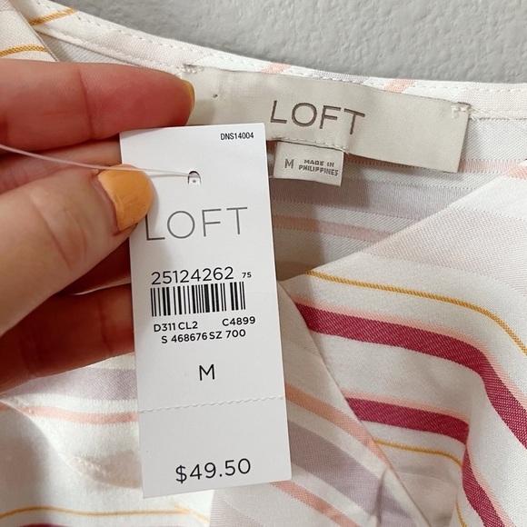 Ann Taylor LOFT Striped Faux Wrap Ruffle Sleeveless Tank Blouse White Pink NEW - Picture 6 of 8